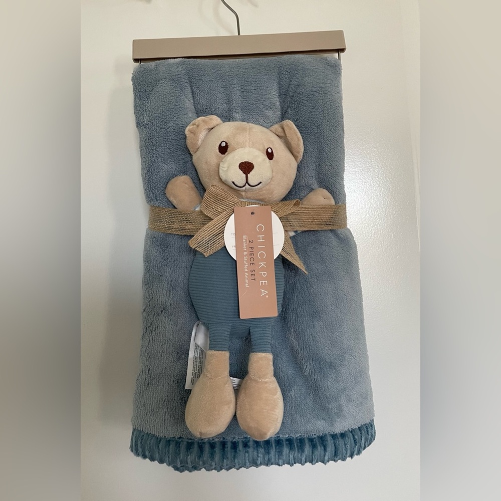 Chick Pea Baby Blanket With Bear Plush Toy 2 Pc Gift Set 30x36 Baby Shower NEW